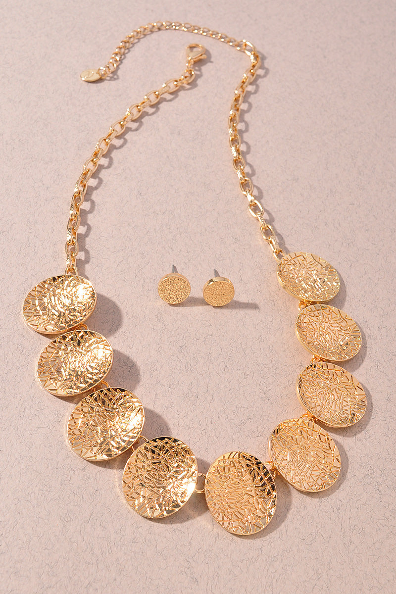 TEXTURED ROUND METAL NECKLACE SET