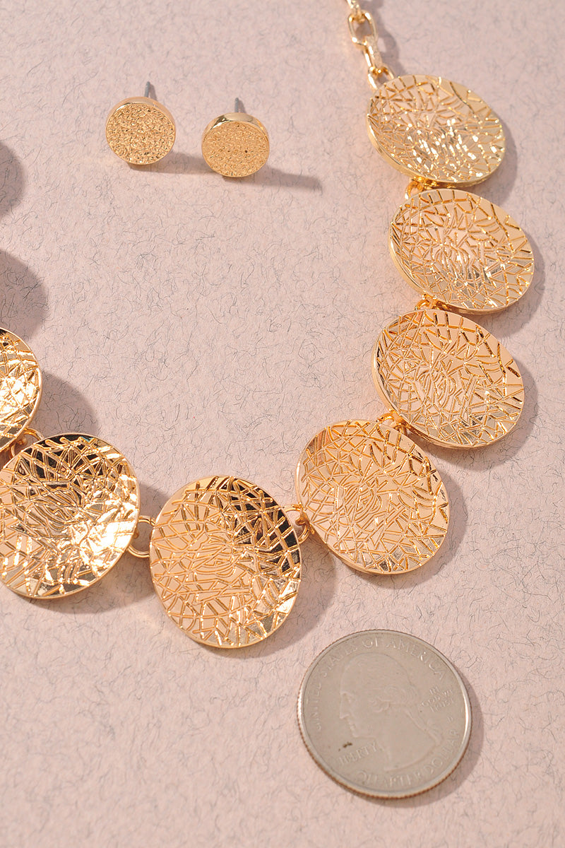 TEXTURED ROUND METAL NECKLACE SET