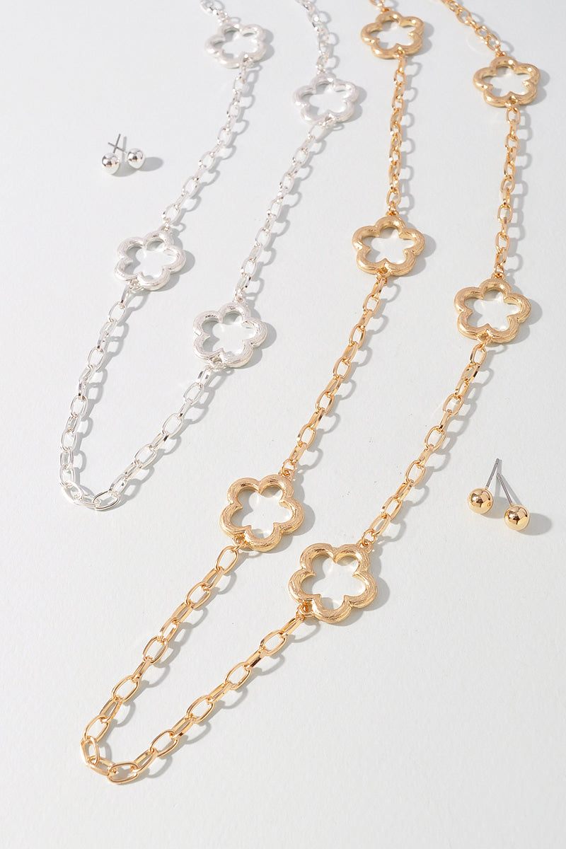 FLOWER AC METAL LONG NECKLACE SET