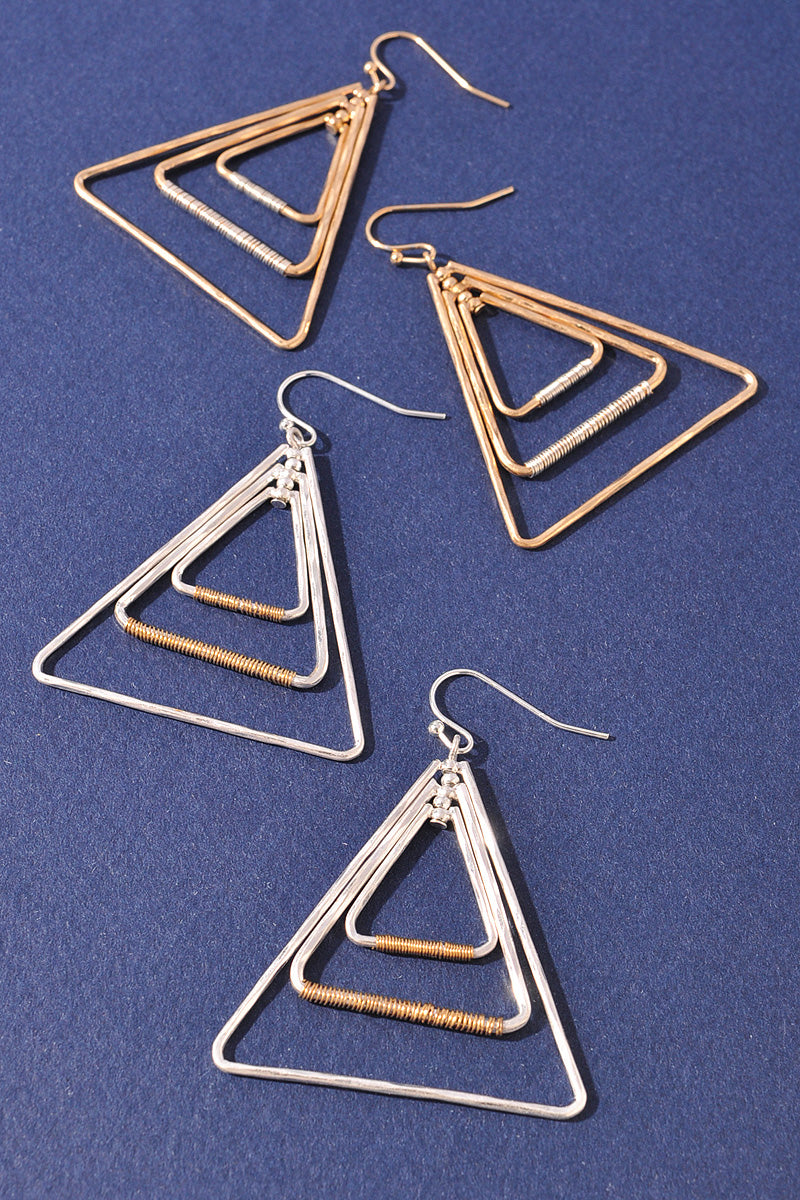 WIRE WRAPPED 3 TRIANGLE DANGLE EARRINGS