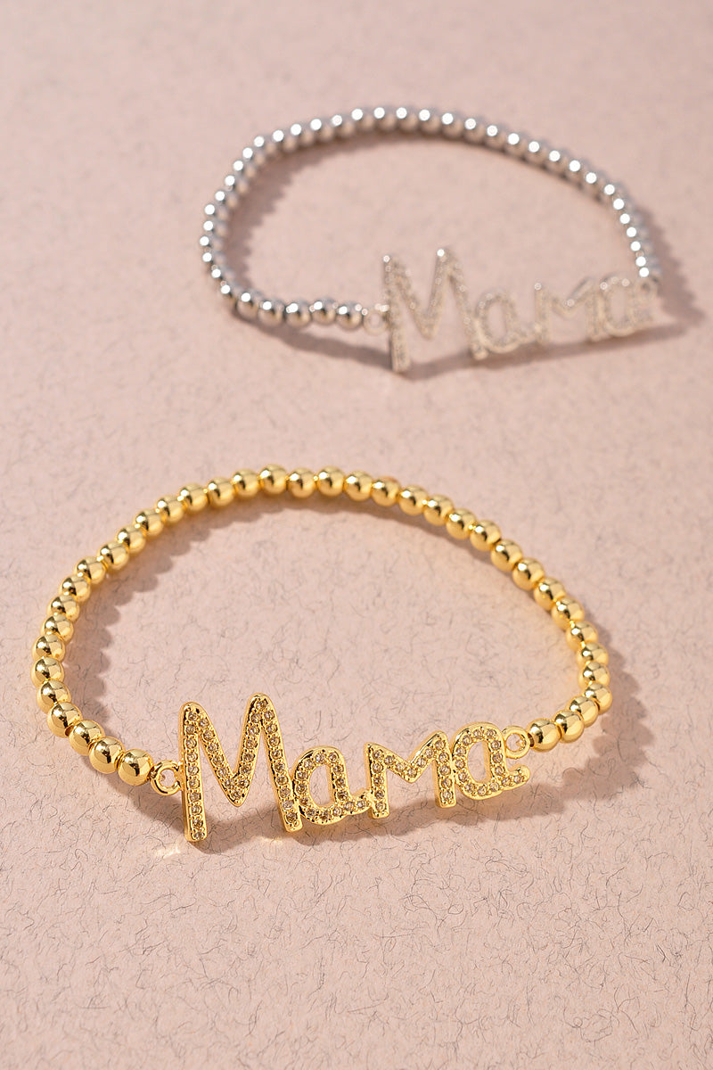 MAMA RHINESTONE BALL BEAD STAINLESS STEEL BRACELET