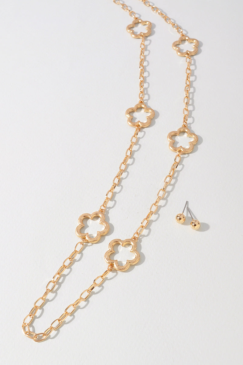 FLOWER AC METAL LONG NECKLACE SET