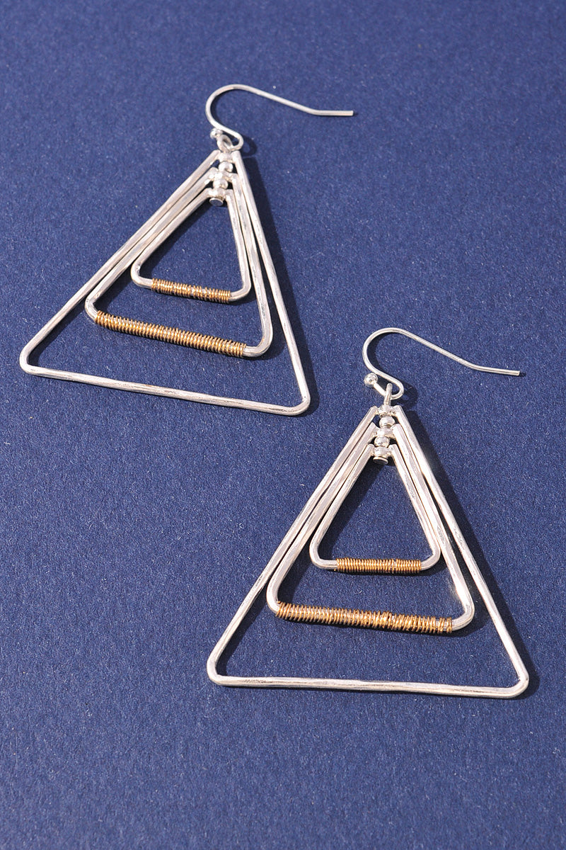 WIRE WRAPPED 3 TRIANGLE DANGLE EARRINGS