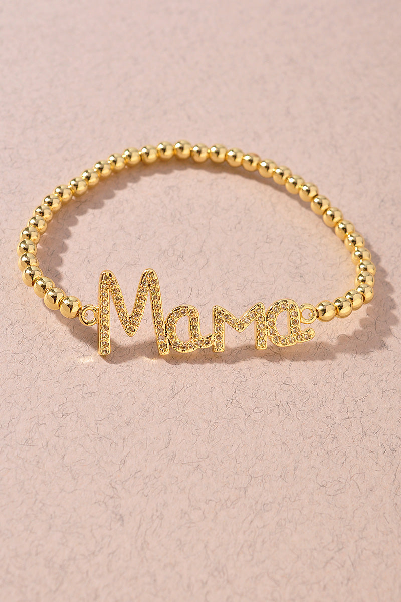 MAMA RHINESTONE BALL BEAD STAINLESS STEEL BRACELET