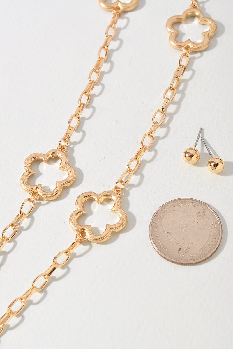 FLOWER AC METAL LONG NECKLACE SET