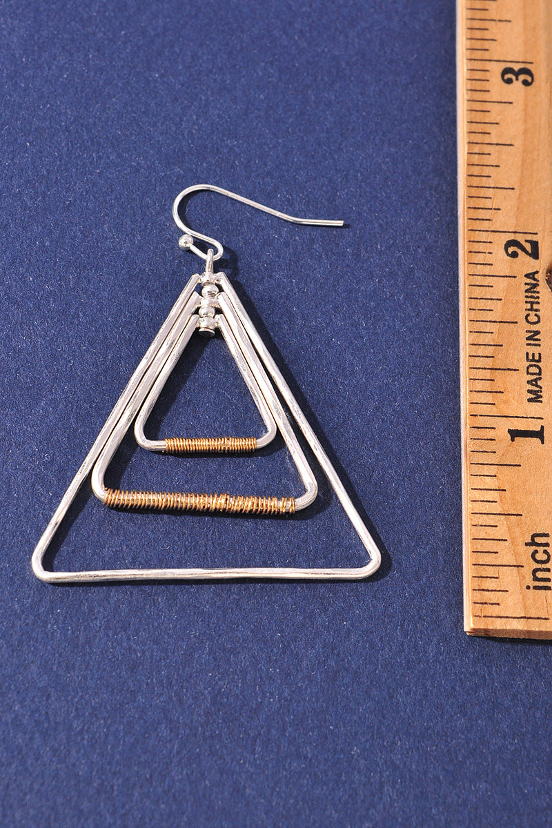 WIRE WRAPPED 3 TRIANGLE DANGLE EARRINGS