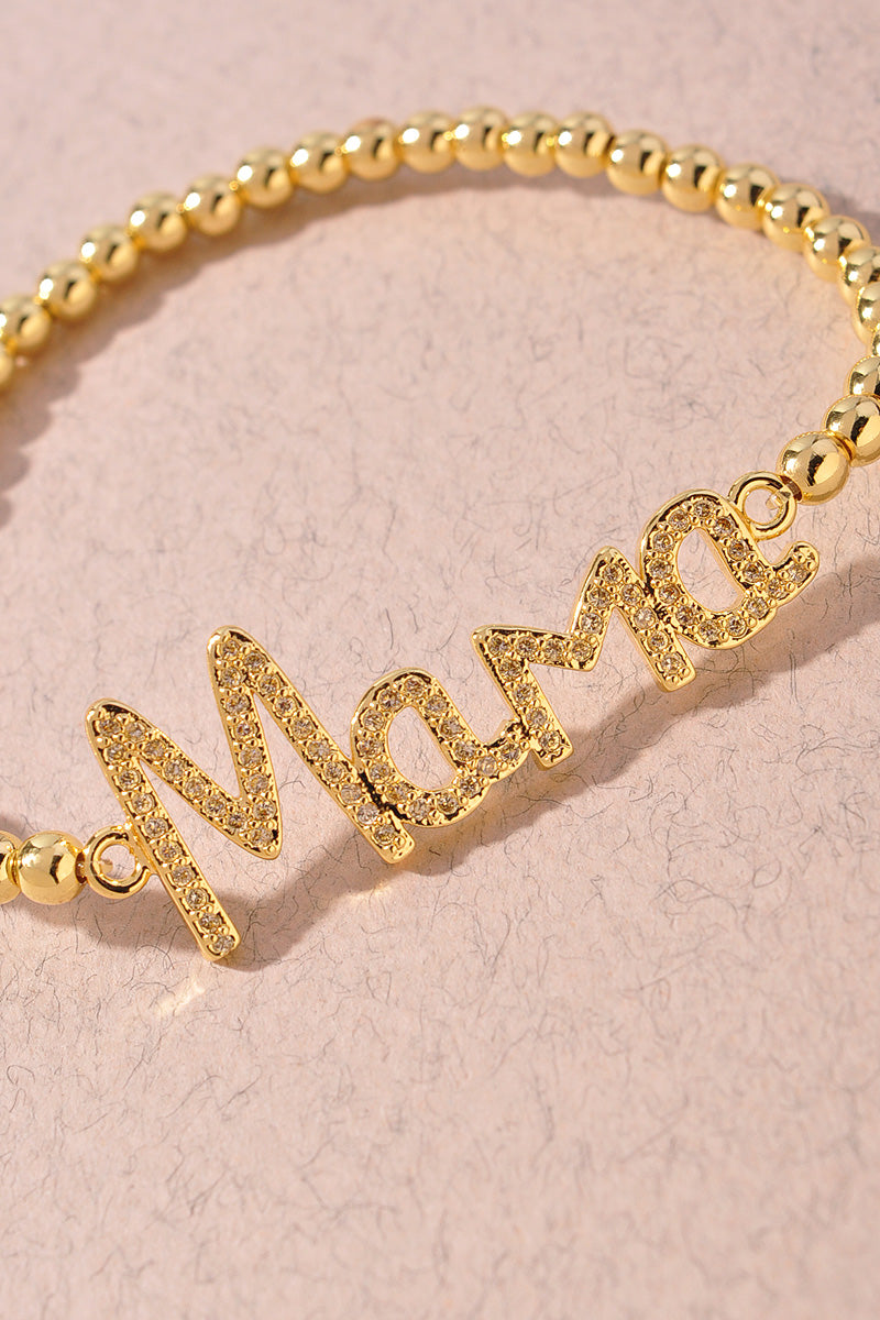 MAMA RHINESTONE BALL BEAD STAINLESS STEEL BRACELET
