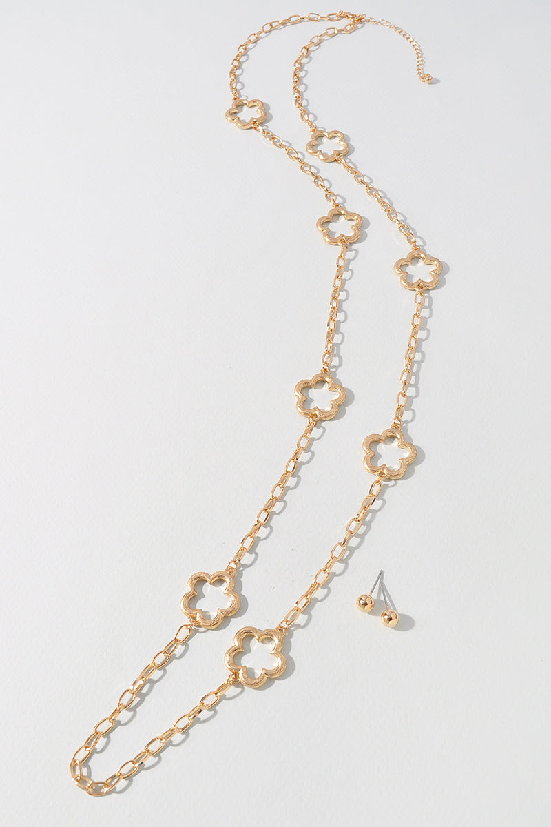 FLOWER AC METAL LONG NECKLACE SET