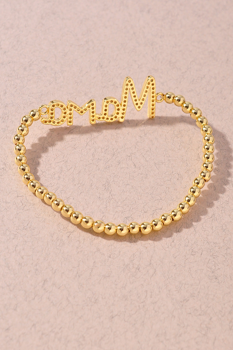 MAMA RHINESTONE BALL BEAD STAINLESS STEEL BRACELET