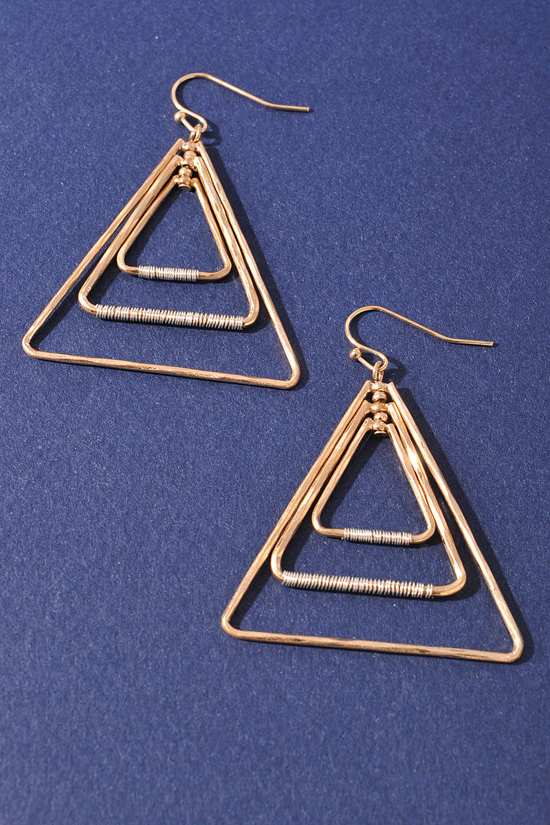 WIRE WRAPPED 3 TRIANGLE DANGLE EARRINGS