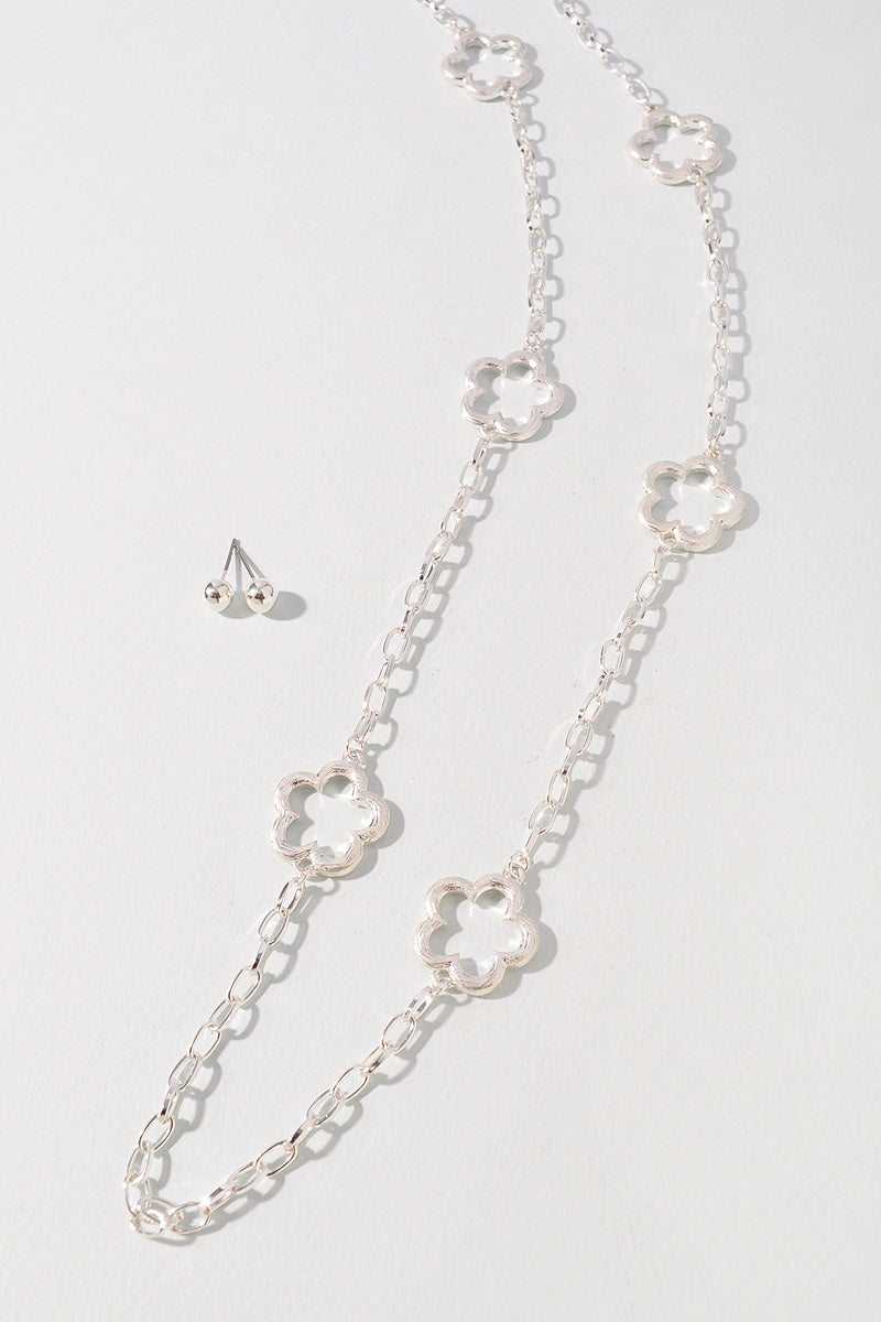 FLOWER AC METAL LONG NECKLACE SET