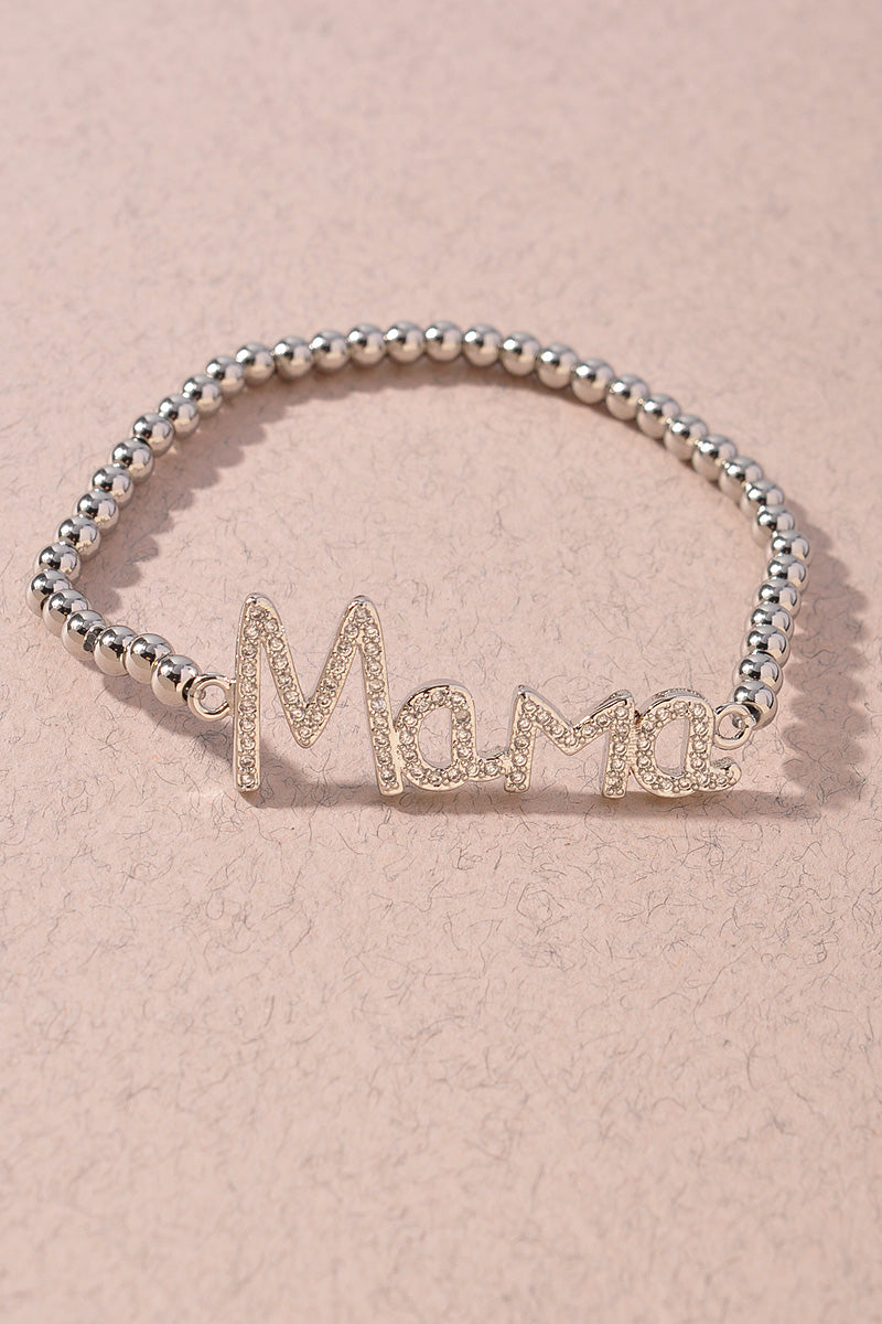 MAMA RHINESTONE BALL BEAD STAINLESS STEEL BRACELET