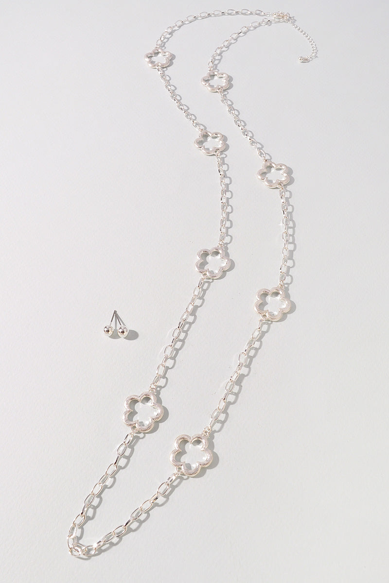 FLOWER AC METAL LONG NECKLACE SET