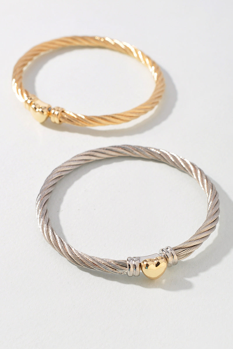 PUFFY HEART ROPE LINK METAL BRACELET