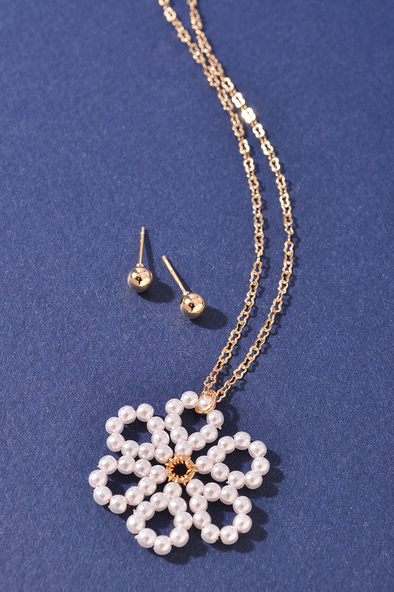 PEARL FLOWER BEADS PENDANT SHORT NECKLACE