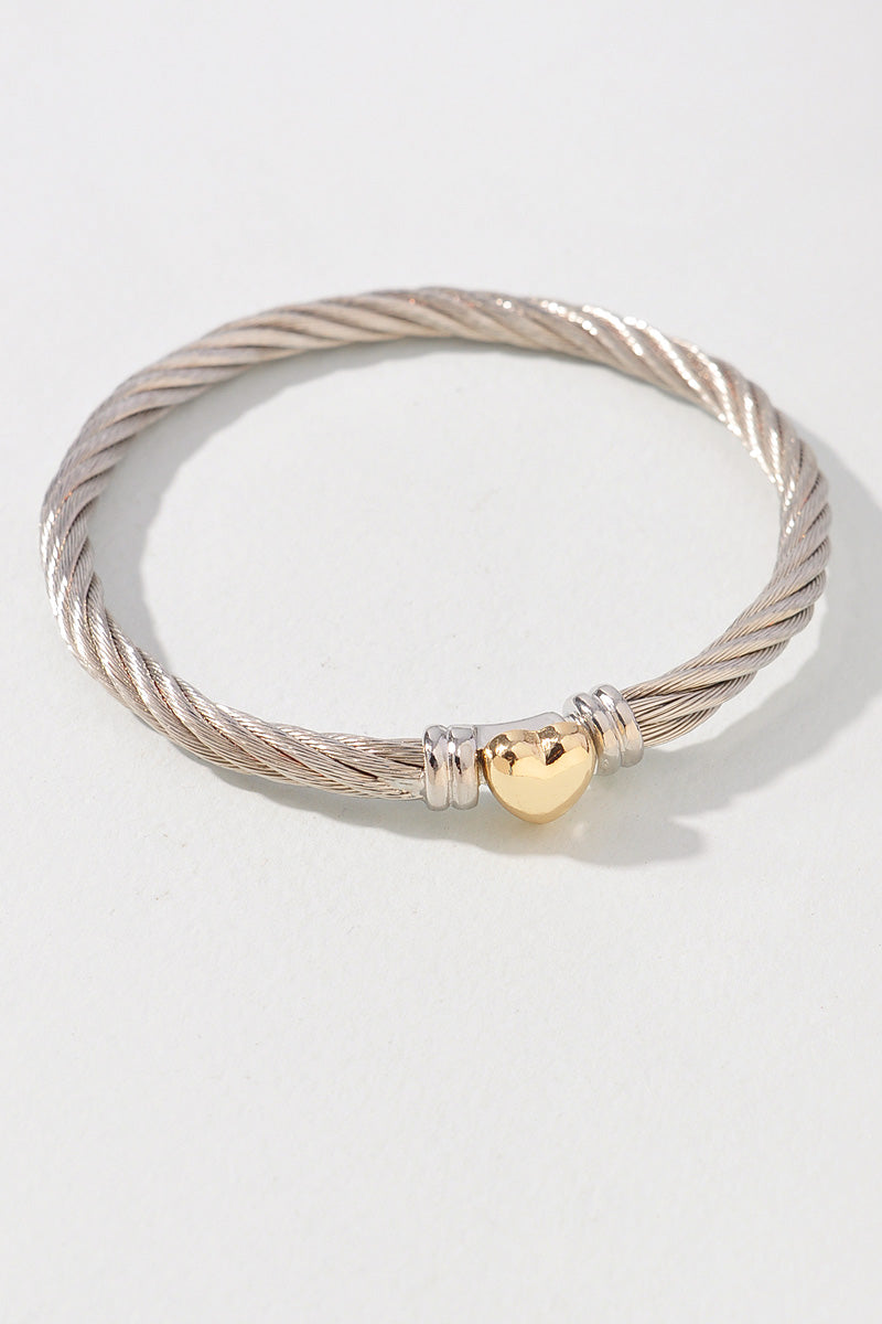 PUFFY HEART ROPE LINK METAL BRACELET