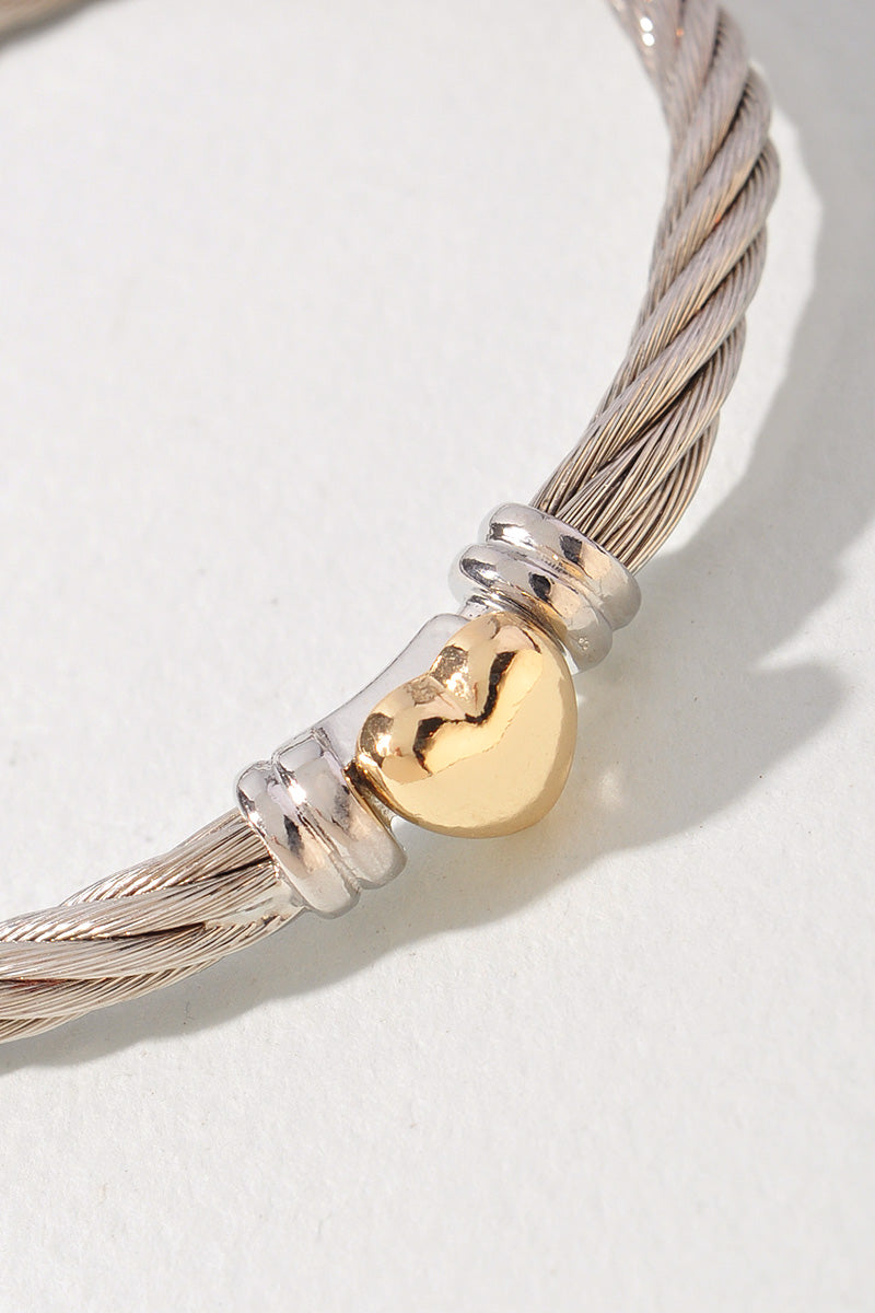 PUFFY HEART ROPE LINK METAL BRACELET