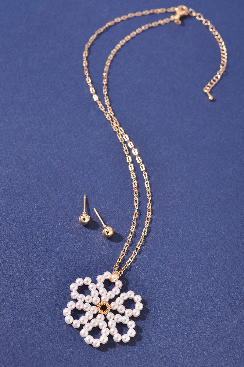 PEARL FLOWER BEADS PENDANT SHORT NECKLACE