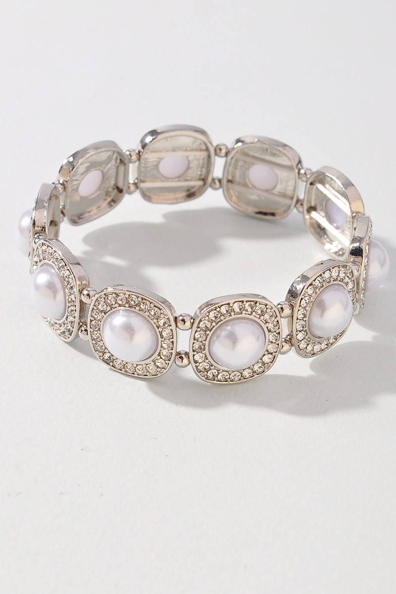 RHINESTONE PEARL BEAD STRTECH BRACELET
