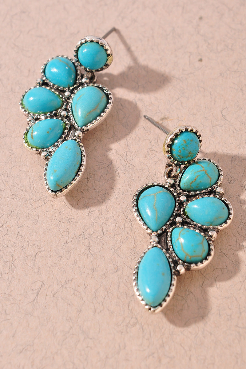 WESTERN STONE TURQUOISE BEAD RHINESTONE EARRINGS