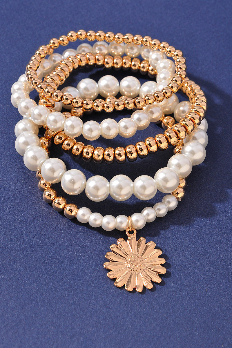 Pearl Beaded Sunflower Bracelet