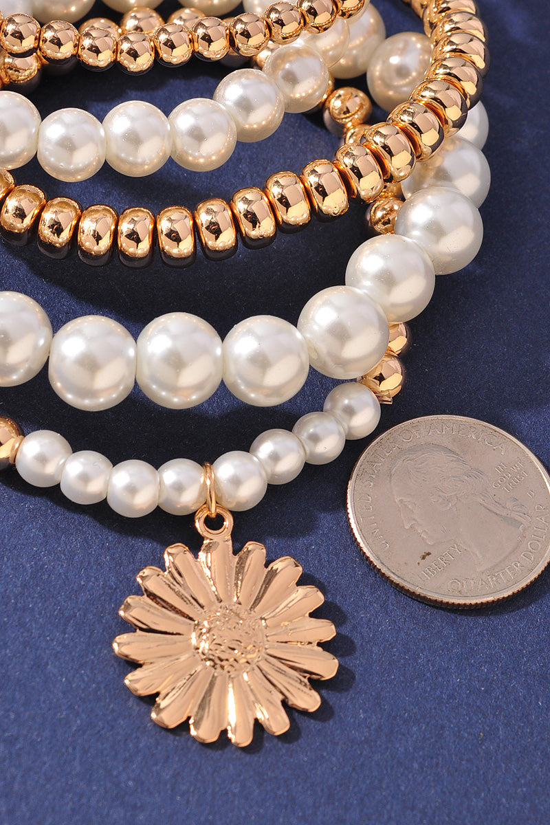 Pearl Beaded Sunflower Bracelet