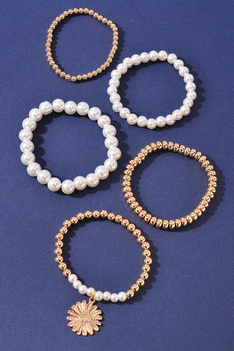 Pearl Beaded Sunflower Bracelet
