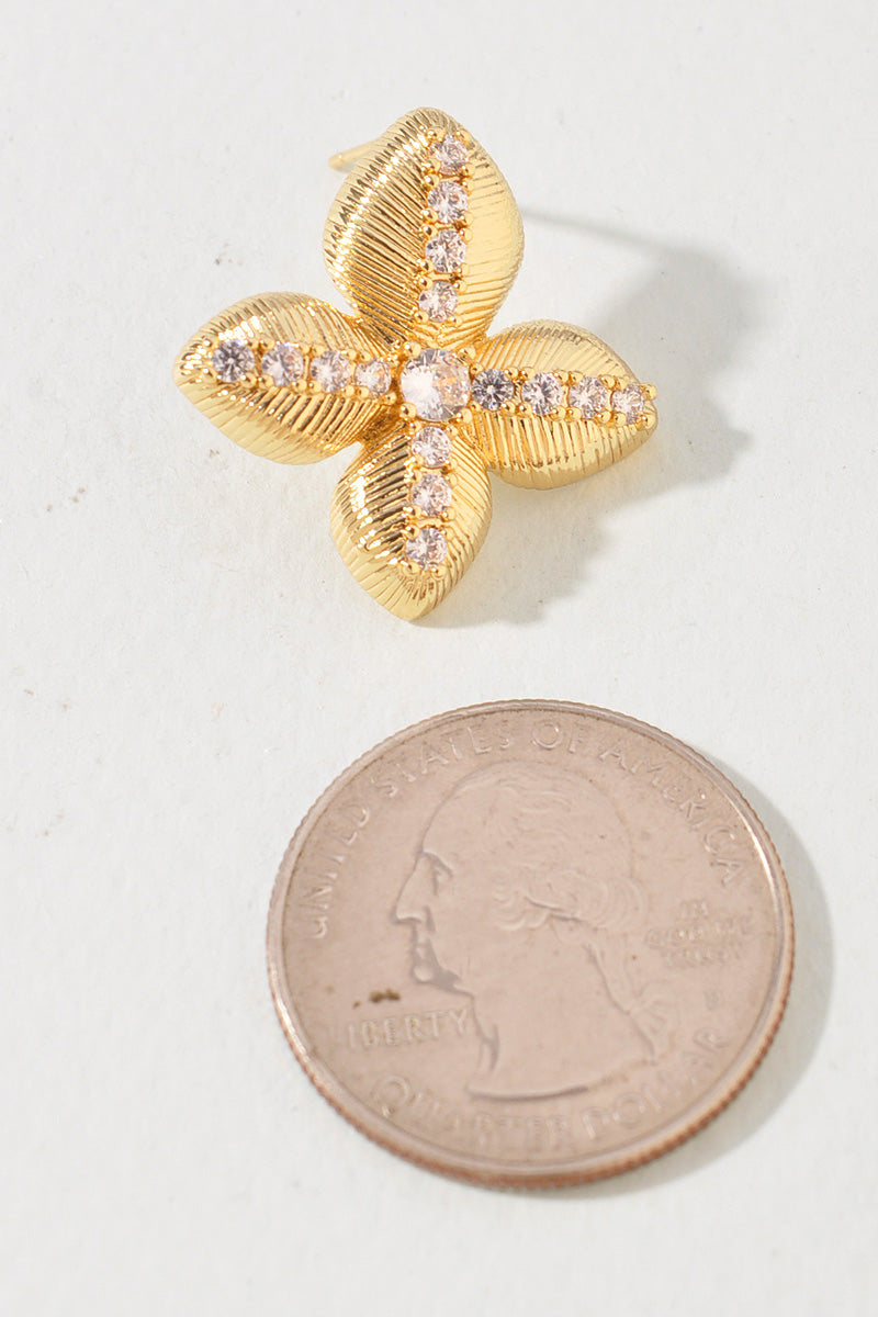 GOLD WHITE GOLD DIPPED LUCKY CLOVER PAVE EARRINGS