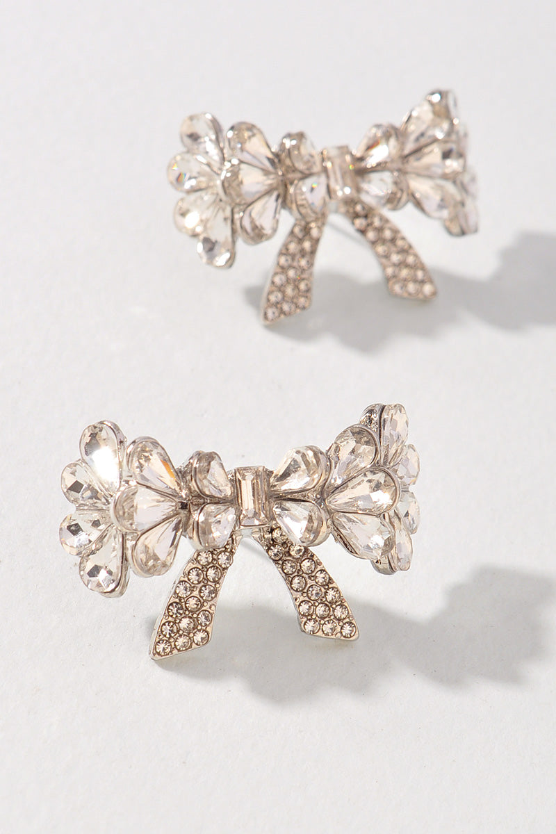 Rhinestone Ribbon Bow Stud Earrings