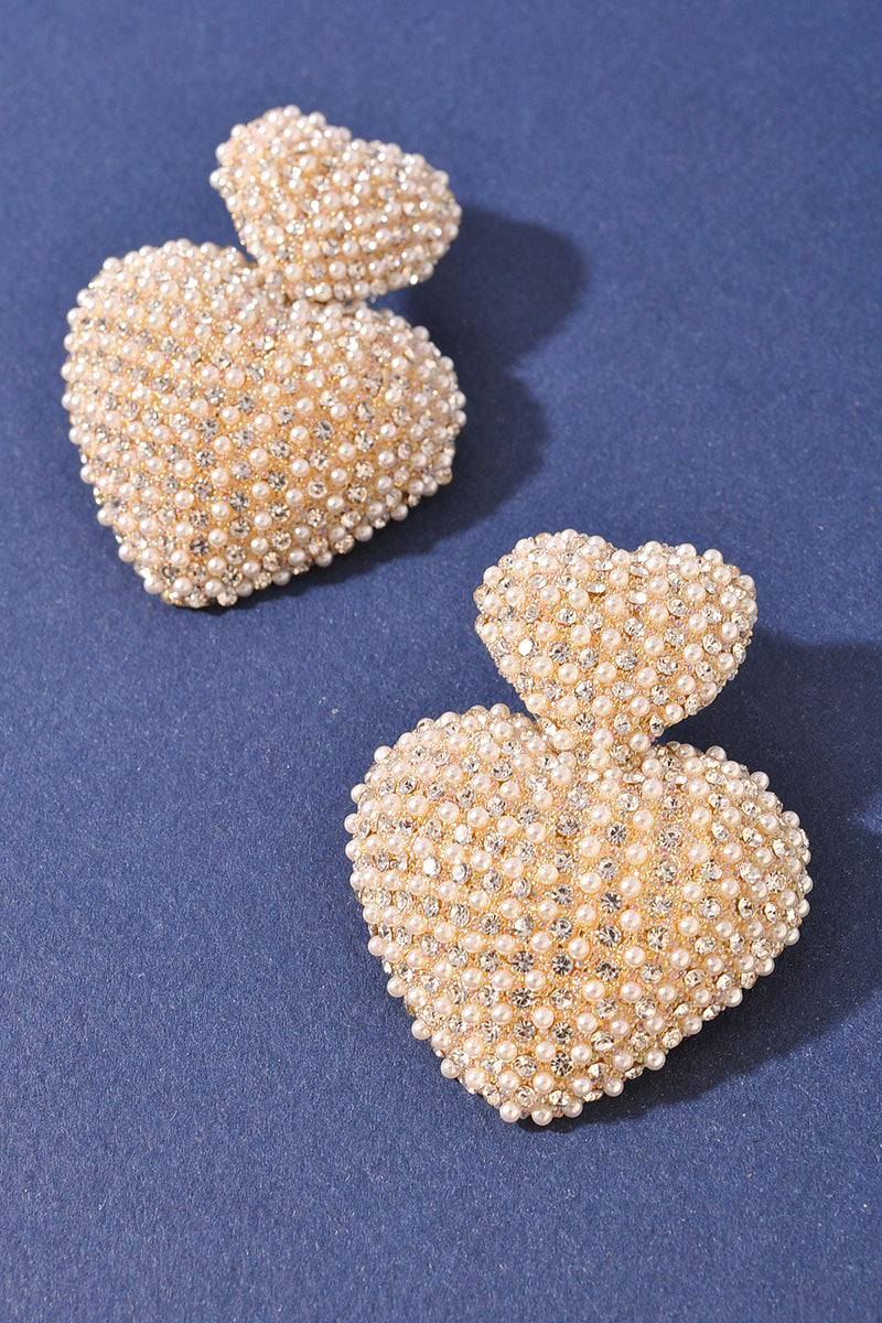 Pearled Twin Hearts Drop Earrings