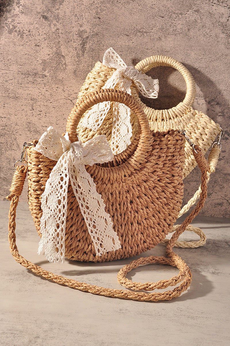 TATTAN STRAW ROUND HAND CROSSBODY TOTE BAG