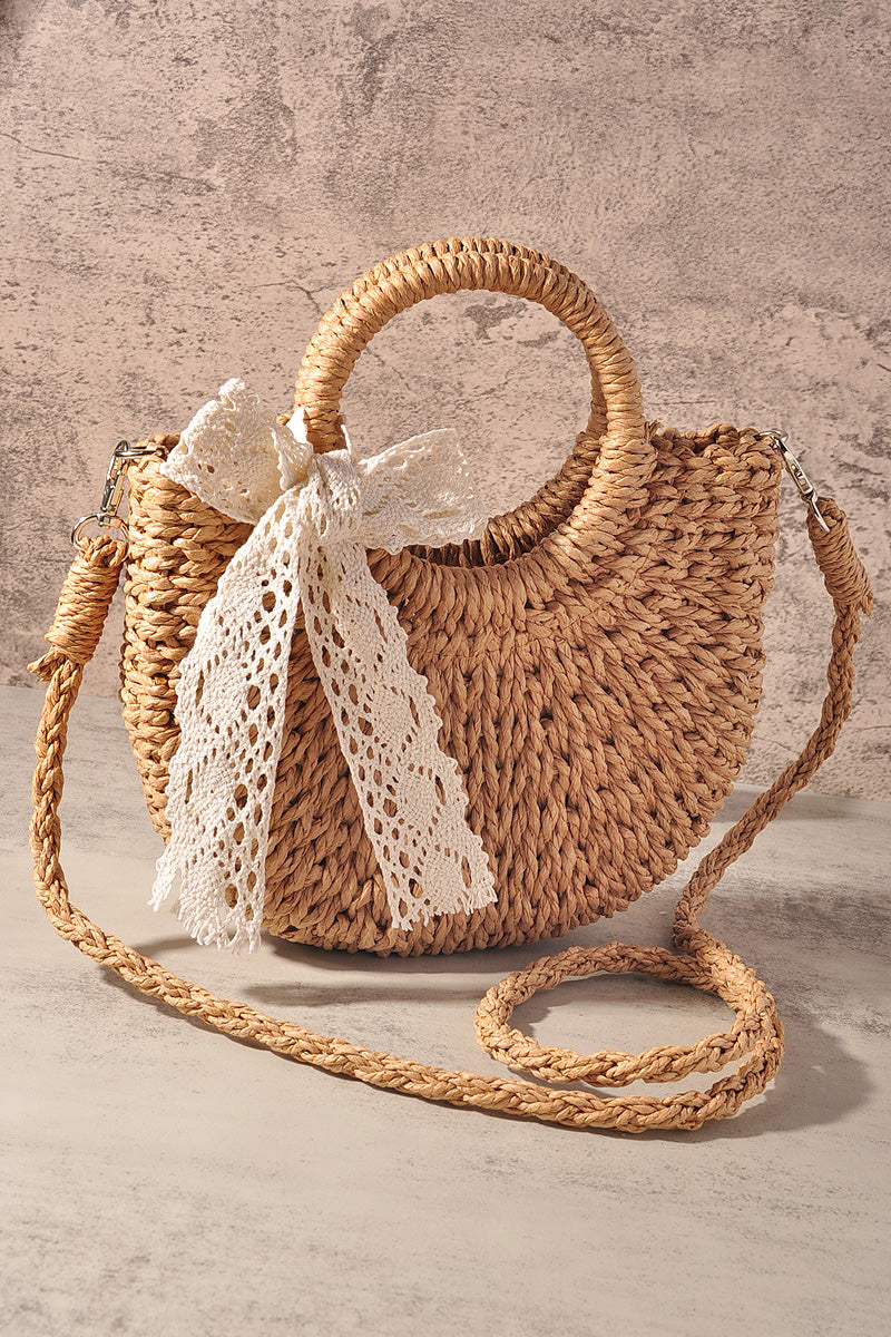 TATTAN STRAW ROUND HAND CROSSBODY TOTE BAG