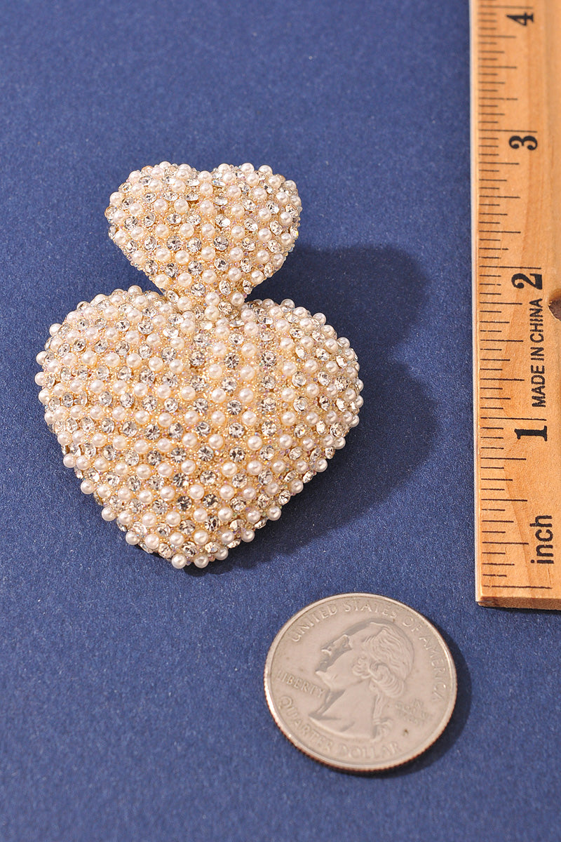 Pearled Twin Hearts Drop Earrings