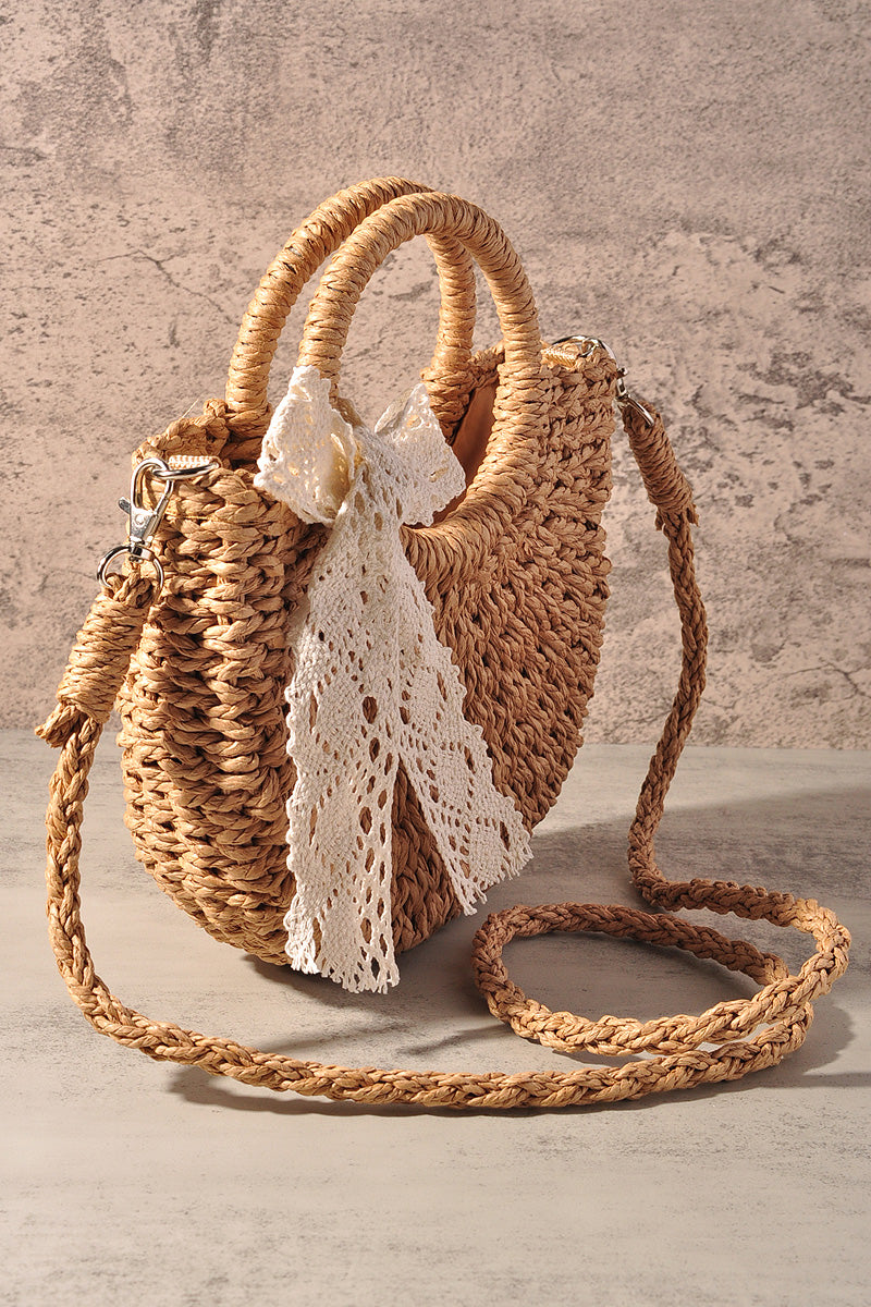 TATTAN STRAW ROUND HAND CROSSBODY TOTE BAG