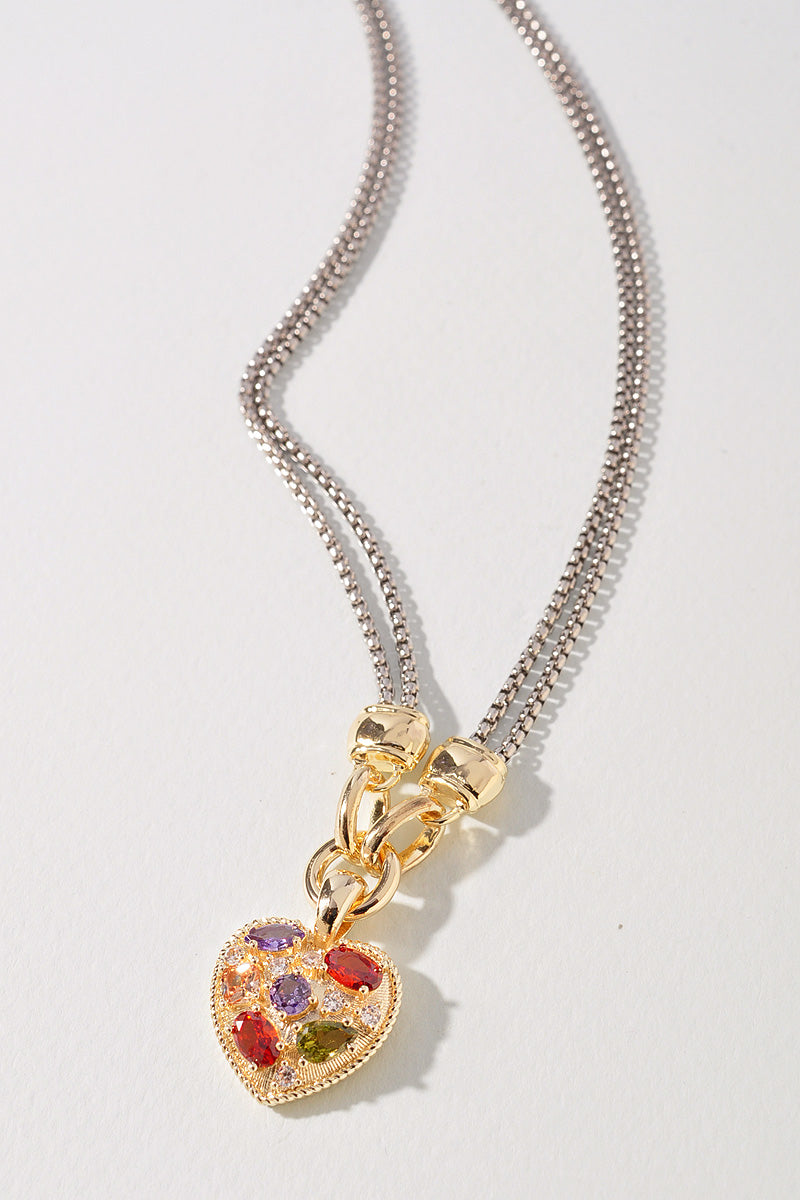Multicolor Gemstone Design Heart Pendant Necklace