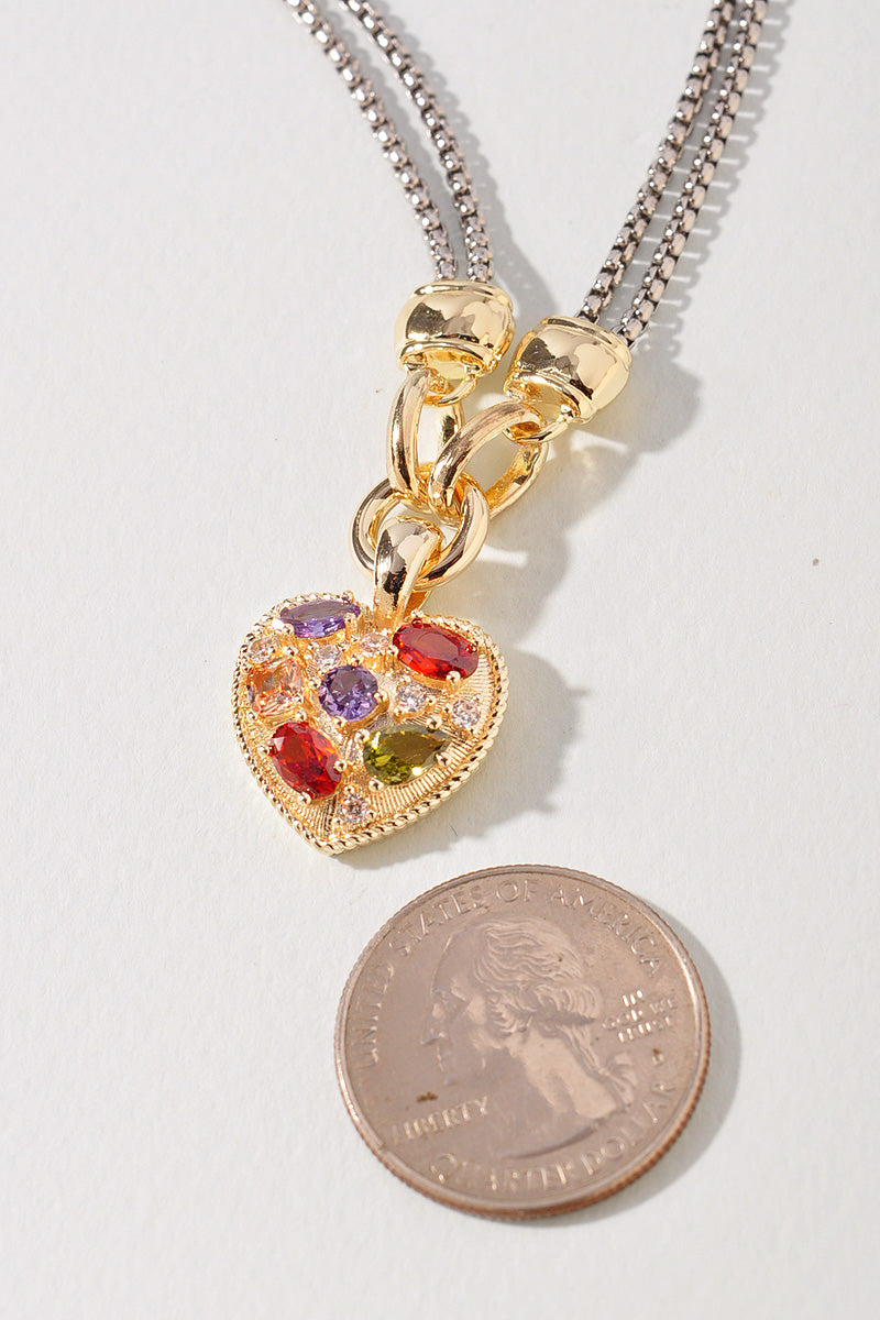 Multicolor Gemstone Design Heart Pendant Necklace