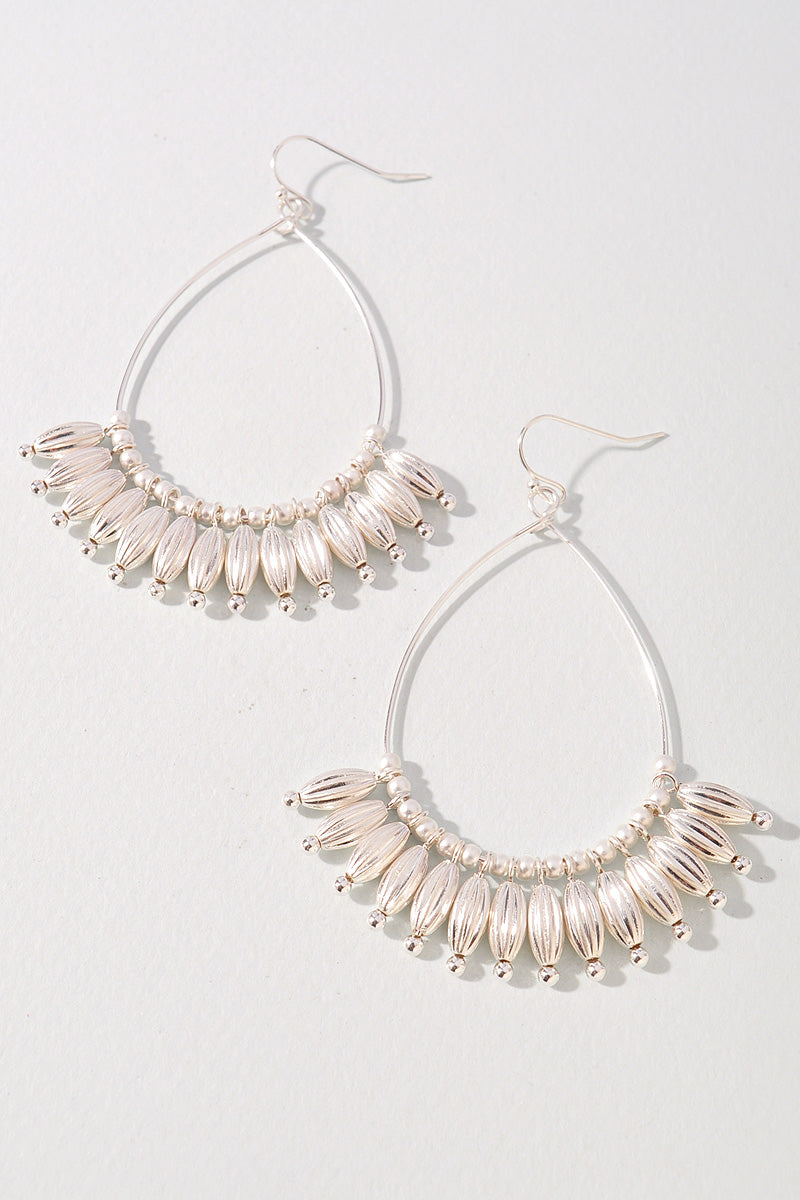 METAL BEADED TEARDROP DANGLE EARRINGS