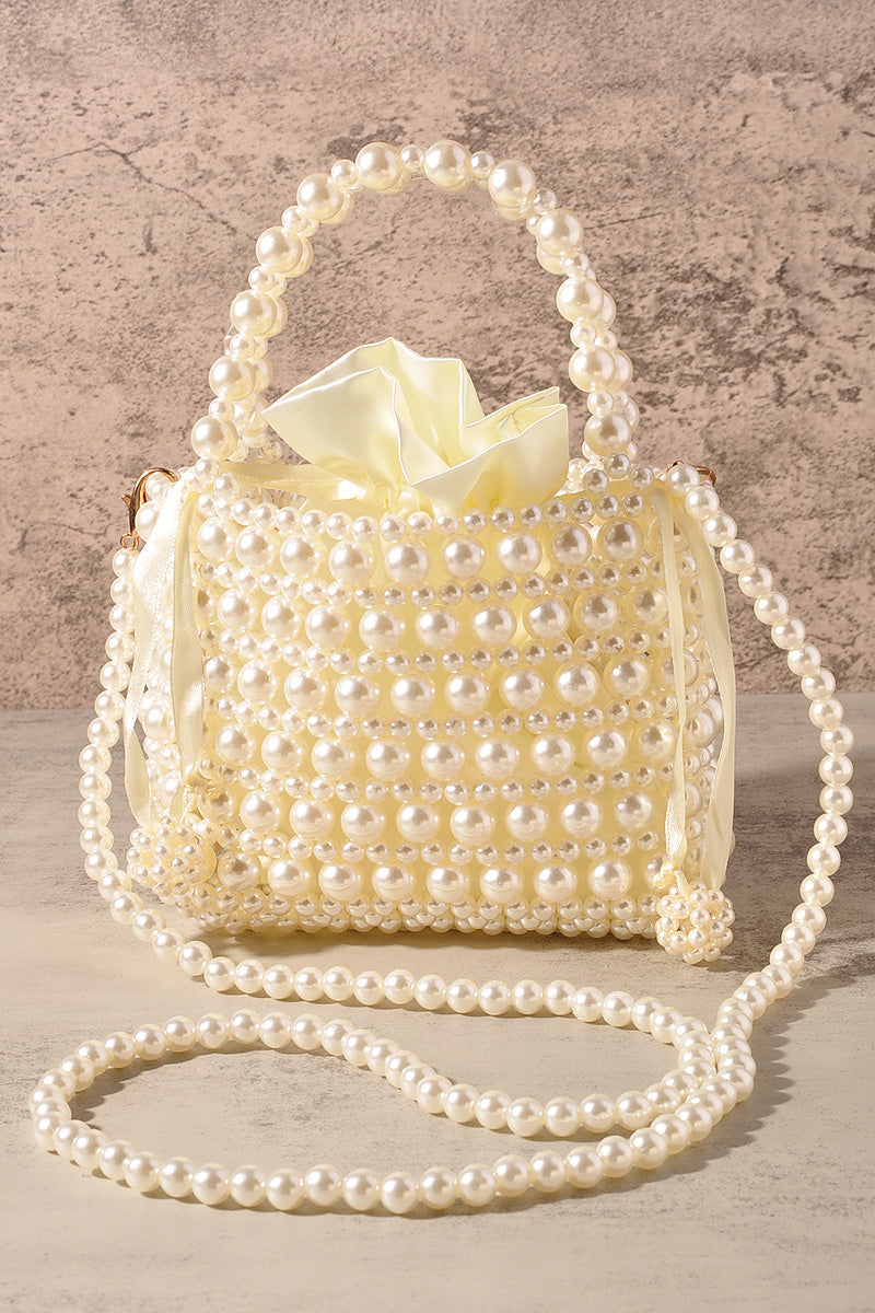 PEARL ALL OVER DRAWSTRING HANDLE BAG