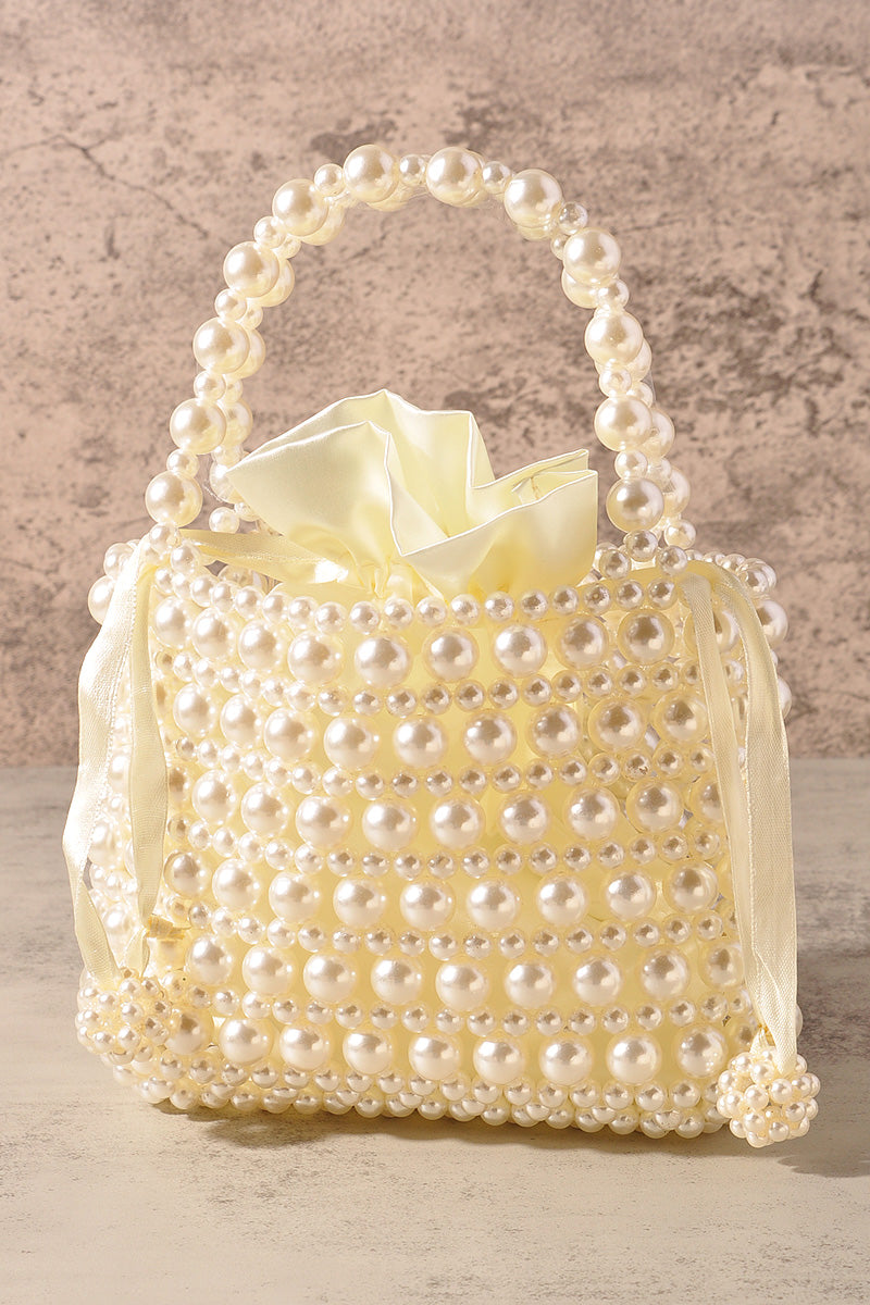 PEARL ALL OVER DRAWSTRING HANDLE BAG