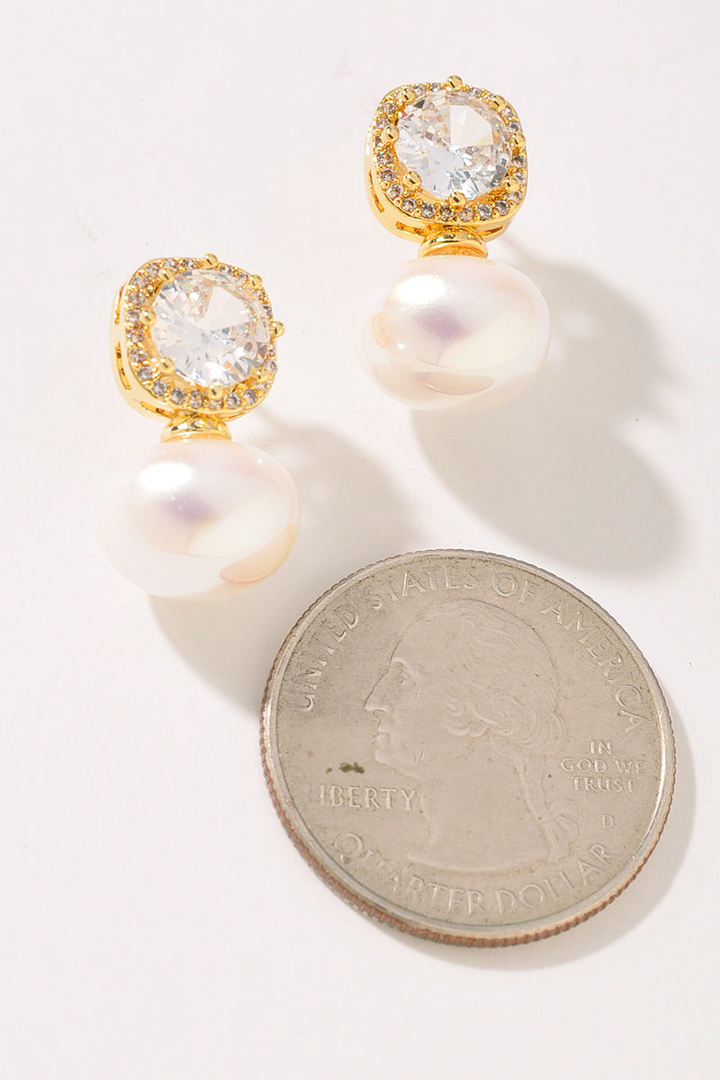 GOLD DIPPED CRYSTAL PEARL DROP EARRINGS