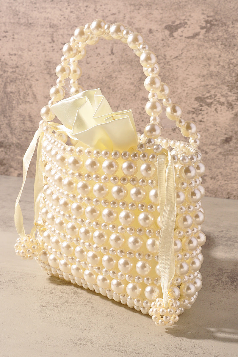 PEARL ALL OVER DRAWSTRING HANDLE BAG