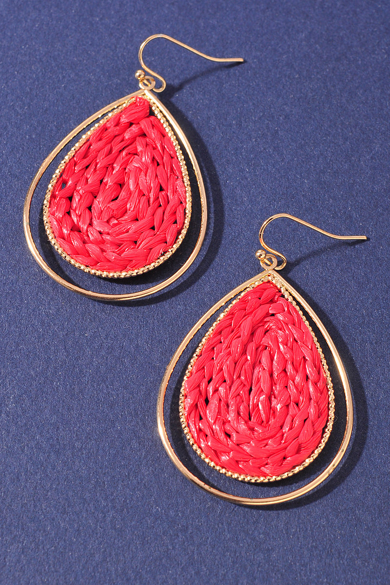 METAL RAFFIA TEARDROP DANGLE EARRINGS