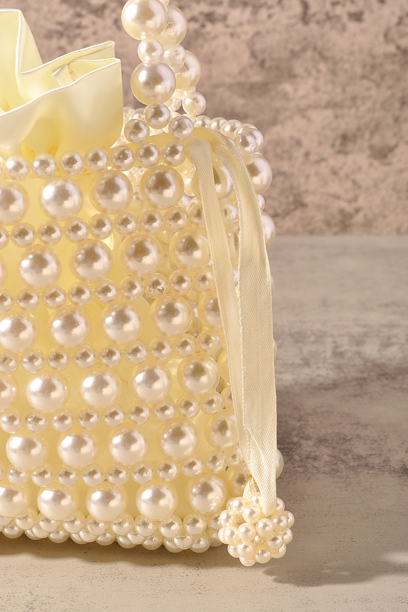 PEARL ALL OVER DRAWSTRING HANDLE BAG