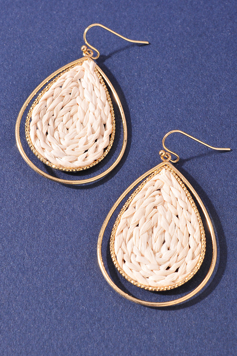 METAL RAFFIA TEARDROP DANGLE EARRINGS