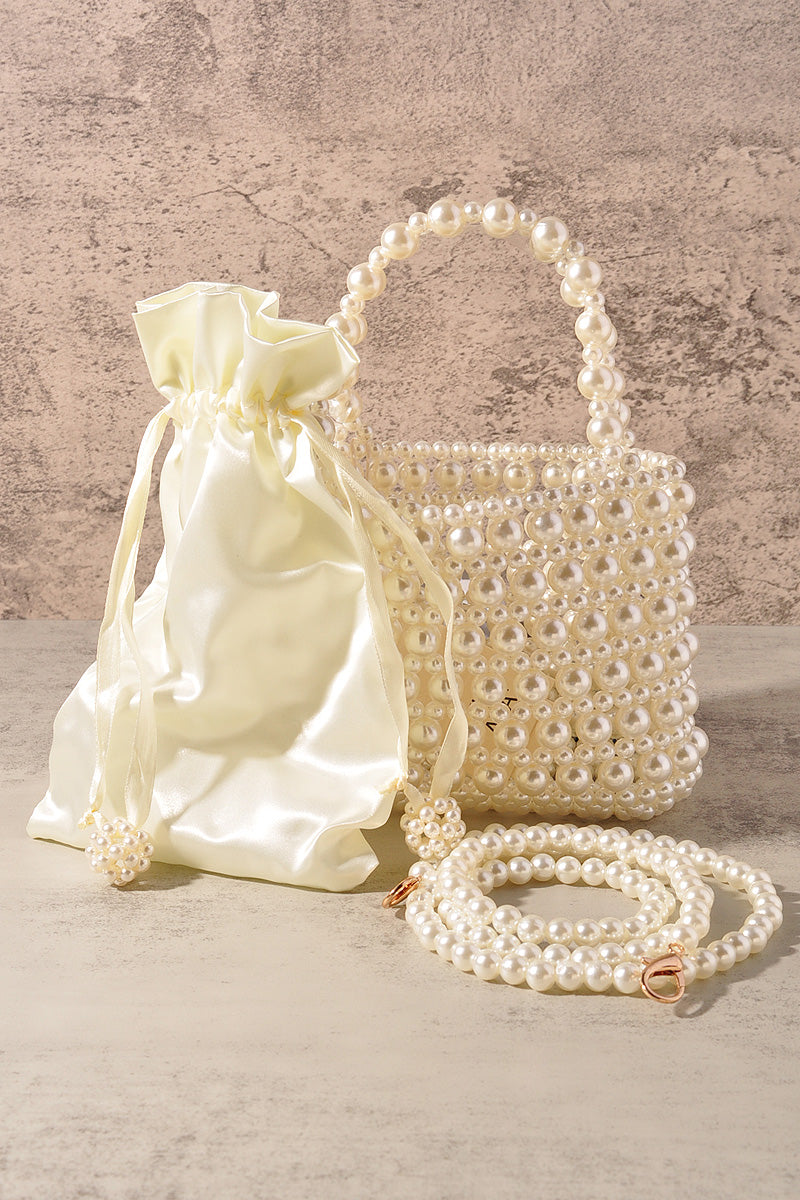 PEARL ALL OVER DRAWSTRING HANDLE BAG
