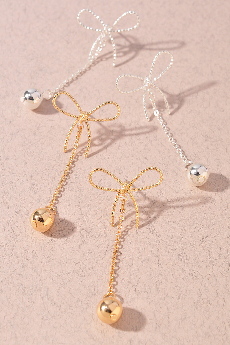 METAL RIBBON BALL DANGLE EARRINGS