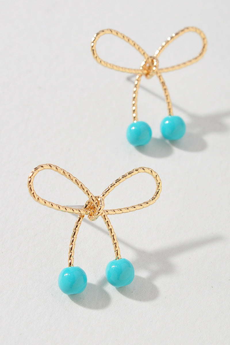 METAL BOW COLOR BEAD EARRINGS