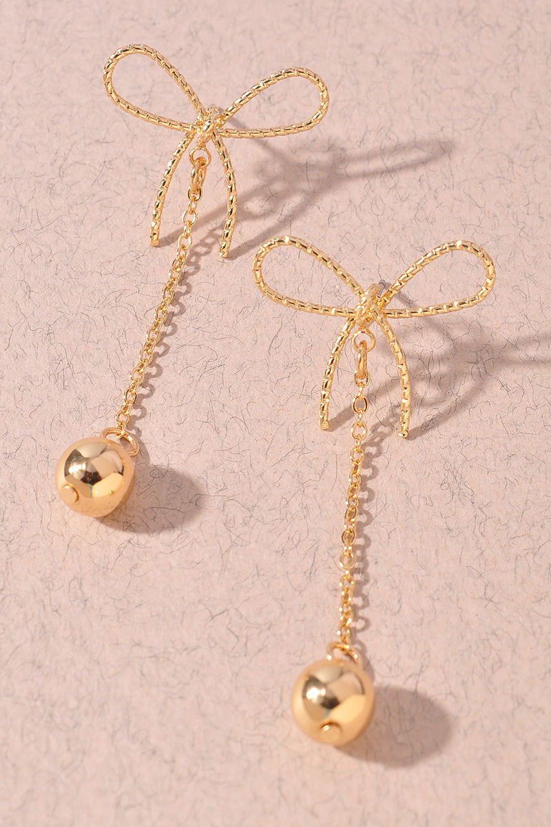 METAL RIBBON BALL DANGLE EARRINGS