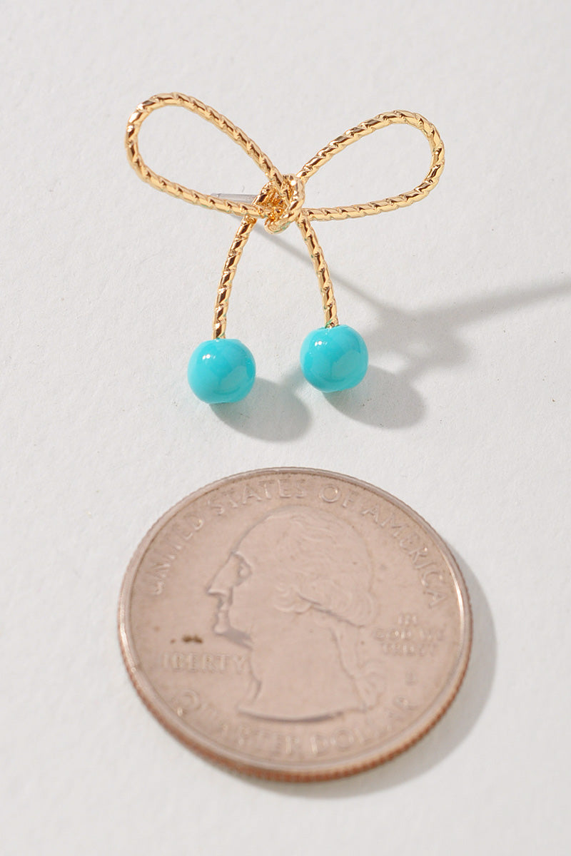 METAL BOW COLOR BEAD EARRINGS