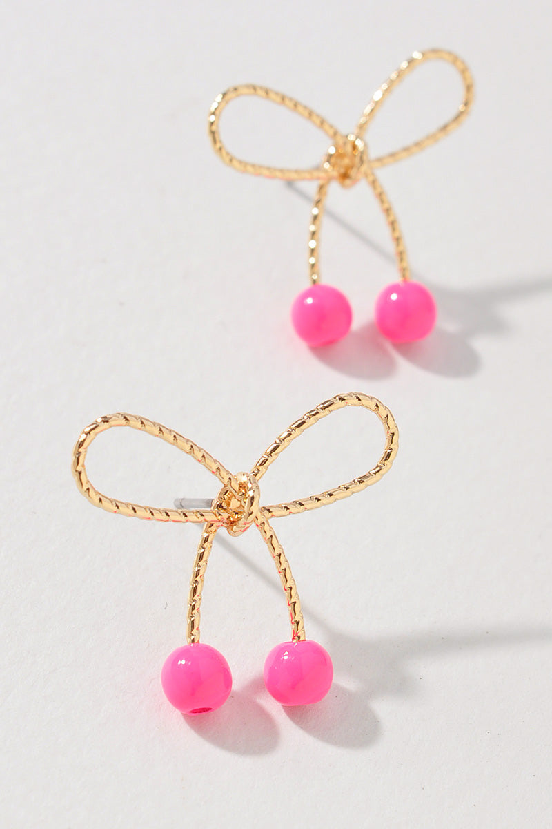 METAL BOW COLOR BEAD EARRINGS
